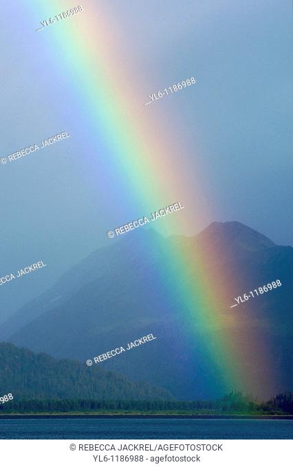North America, USA, Alaska, Homer  Rainbow over Kachemak Bay from Homer Spit