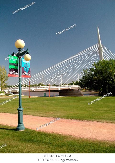 Winnipeg, Canada, MB, Manitoba, Provencher Bridge & Esplanade Riel Pedestrian Bridge, Red River, City Park