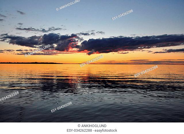 Sunset over lake Vättern in Sweden