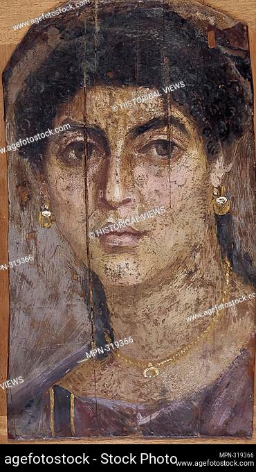 Mummy portrait. Roman Period, 55-70 AD, Egypt, Middle Egypt, Fayum, Hawara. Portrait of woman in encaustic on linden wood