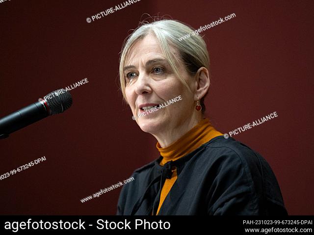 23 October 2023, Saxony, Dresden: Marion Ackermann, General Director of the Staatliche Kunstsammlungen, speaks during a ceremonial handover to the Staatliche...