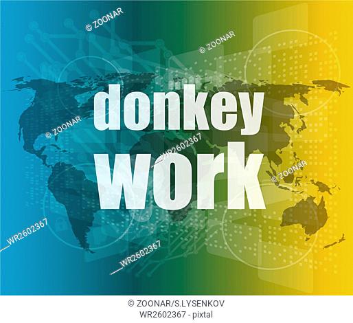 donkey work text on digital touch screen interface vector quotation marks with thin line speech bubble. concept of citation, info, testimonials, notice, textbox