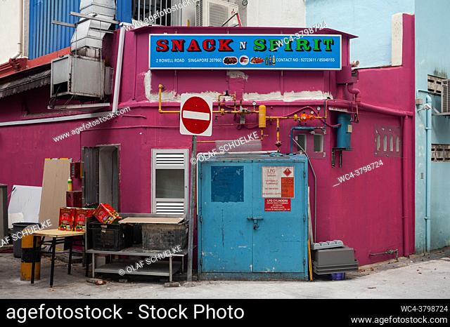 Singapore, Republic of Singapore, Asia - Rear exit of a small Indian restaurant in a narrow side street in Little India city district