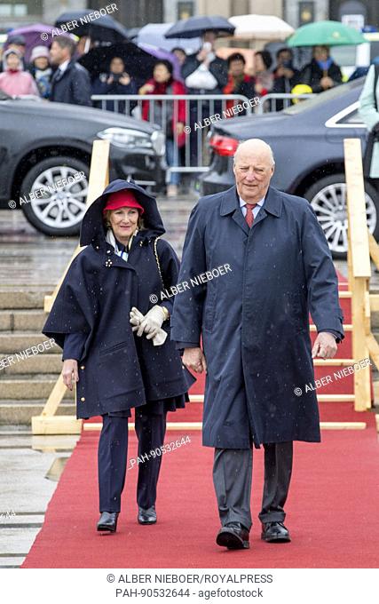 King Harald and Queen Sonja of Norway attend the 80th birthday lunch of King Harald and Queen Sonja of Norway at the Royal yaught Norge in Oslo, Norway