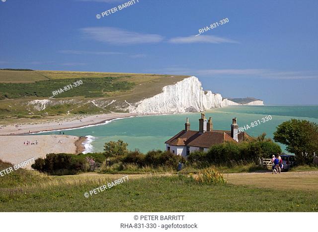 Cuckmere Haven, Seven Sisters white chalk cliffs, East Sussex, England, United Kingdom, Europe
