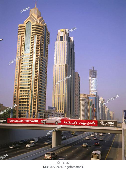 United Arabic emirates, Dubai, Sheikh Zayed Road, street,  Traffic Fore Orient, Near east, near east, Arabic peninsula Arabia VAE of United Arab emirate UAE