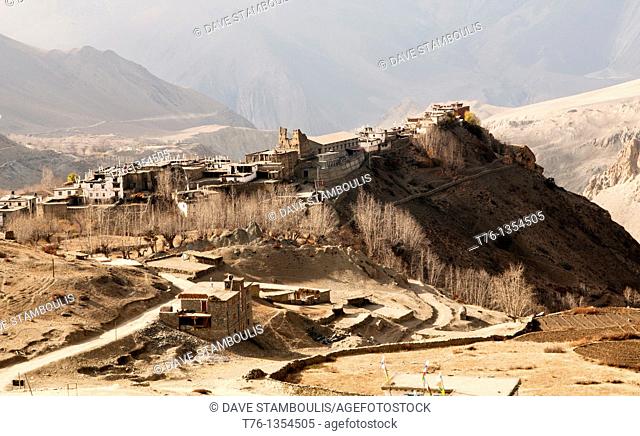 gompa and houses in the traditional Tibetan village of Jarkot in the Mustang Annapurna region of Nepal