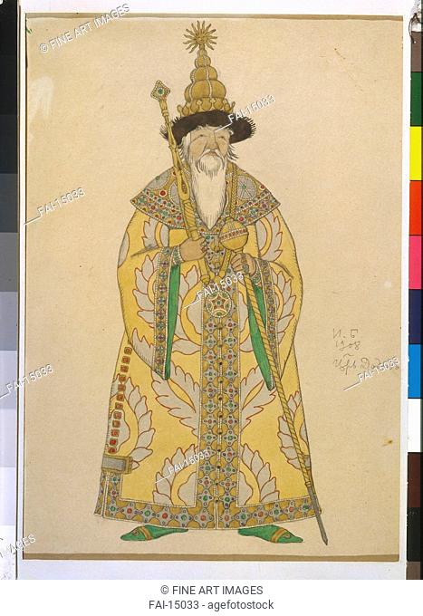 Tsar Dadon. Costume design for the opera The golden Cockerel by N. Rimsky-Korsakov. Bilibin, Ivan Yakovlevich (1876-1942). Watercolour on paper