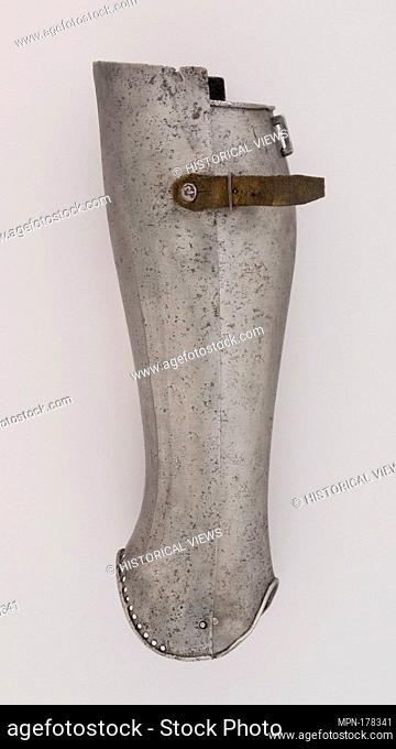 Pair of Greaves (Lower Leg Defenses). Date: second half 16th century; Culture: Italian; Medium: Steel, leather; Dimensions: Greave (a): H. 14 3/4 in