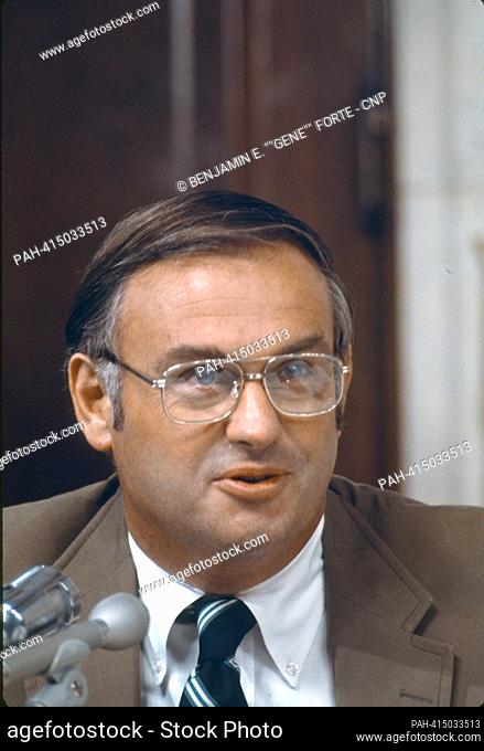 File photo of United States Senator Lowell P Weicker Jr (Republican of Connecticut) during the US Senate Watergate Committee hearings during the summer of 1973...