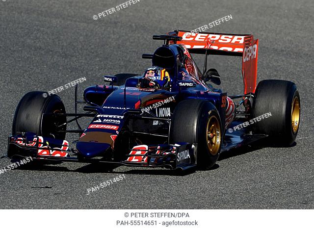 Spanish Formula One driver Carlos Sainz Jr. of Scuderia Toro Rosso steers the new STR10 during the training session for the upcoming Formula One season at the...