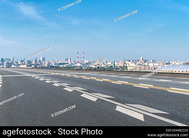 empty road and moscow cityscape