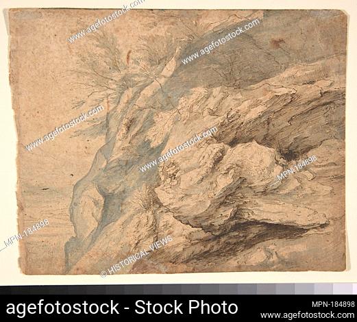 Study of the Side of a Rocky Cliff (recto); Dam on a Mountain Stream (verso). Artist: Paulus Willemsz. van Vianen (Netherlandish, Utrecht ca. 1570-ca