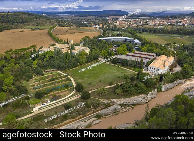 Sant Benet de Bages monastery in an aerial view in summer (Barcelona province, Catalonia, Spain)