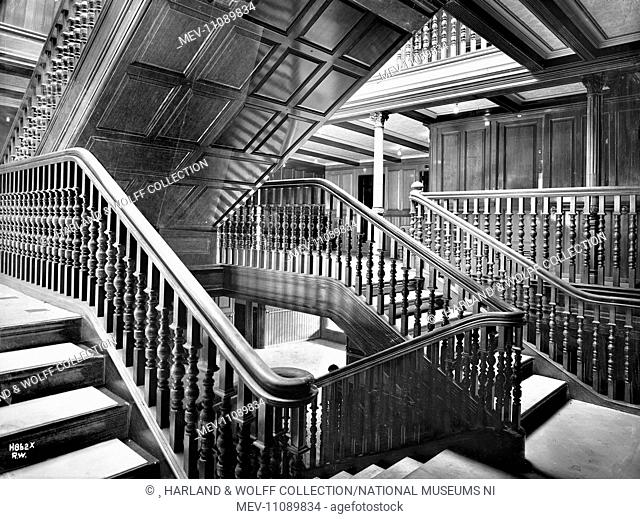 First class staircase, entrance and landing. Ship No: 352. Name: Baltic. Type: Passenger Ship. Tonnage: 23875. Launch: 21 November 1903