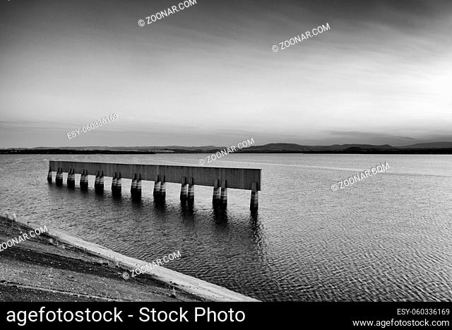 Nechranice Dam in Czech Republic. .Water surface has an extention of 1338 ha. Except of this, it is a dam with longest strewed pier in Central Europe