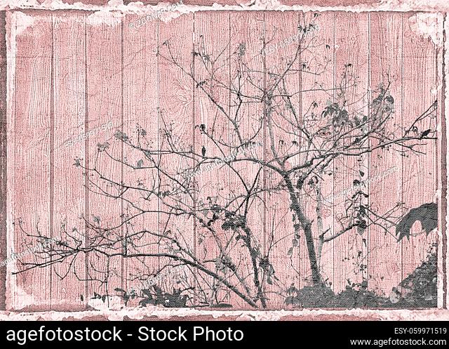 Grungy shabby chich style manipulated tree photo over textured background