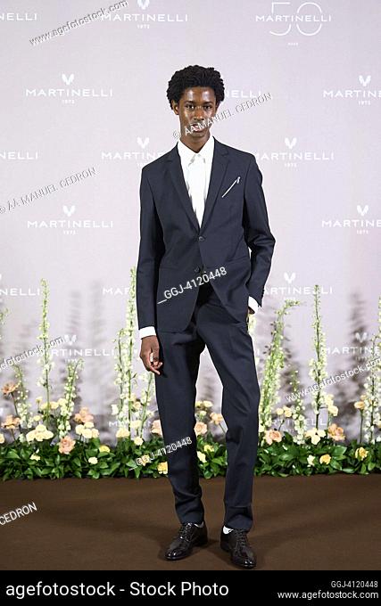 Suli attends 50th anniversary gala dinner of Spanish shoe company Martinelli at Ritz hotel on April 19, 2023 in Madrid, Spain