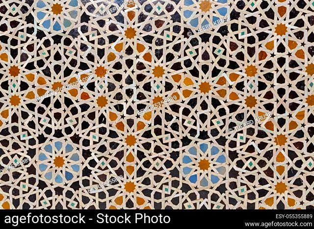 Arabic Floral Seamless Pattern. Traditional Arabic Islamic Background. Mosque decoration element. Fes Morocco, North Africa
