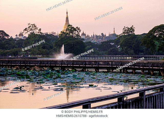 Myanmar, Yangon, Kan Daw Gyi Lake and Park, Shwedagon