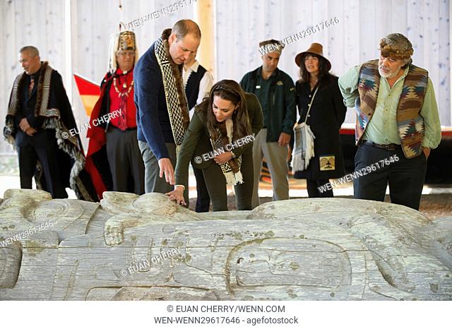The Duke and Duchess of Cambridge are given a First Nations welcome on the beach and a tour of the Heritage centre as part of the Canadian Tour
