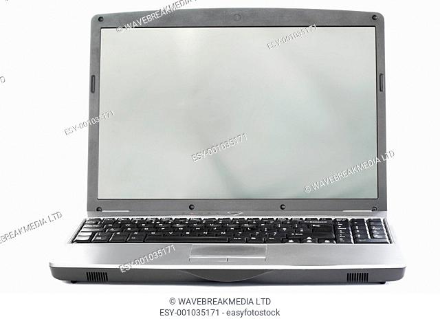 Silver laptop on a white background