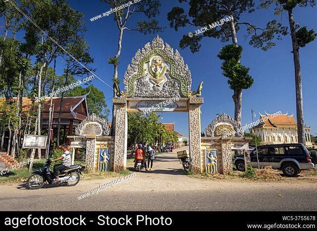 Entrance gate of Wat Svay Andet Pagoda at Lakhon Khol Dance Unesco Intangible Cultural Heritage site in Kandal province near Phnom Penh Cambodia