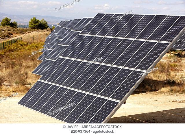 Solar panels, photovoltaics, solar power plant, Arguedas, Navarre, Spain