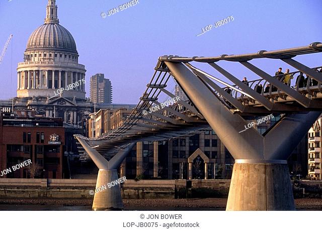 England, London, South Bank, A view toward St Pauls and the Millennium Bridge