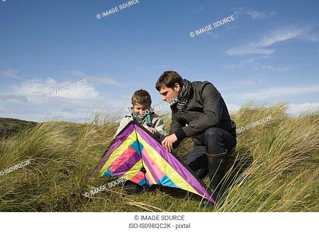 Father and son with kite