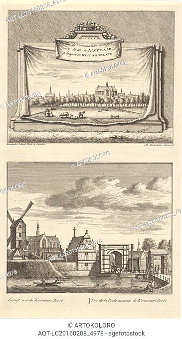 Two views in Alkmaar with the Great Church, The Netherlands, Leonard Schenk, 1746