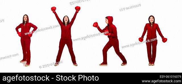 Woman boxer isolated on the white