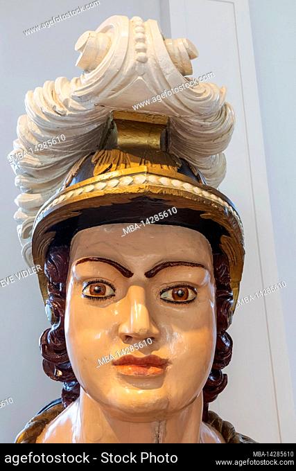 England, Hampshire, Portsmouth, Portsmouth Historic Dockyard, The Sir Donald Gosling Victory Gallery, Ship's Figurehead depicting Woman's Face