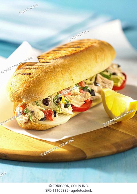 A tuna and artichoke salad sub sandwich