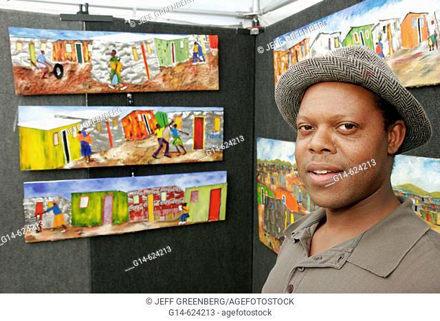 Florida, Coconut Grove, Arts Festival, South African Black male artist Forture Sitole, paintings