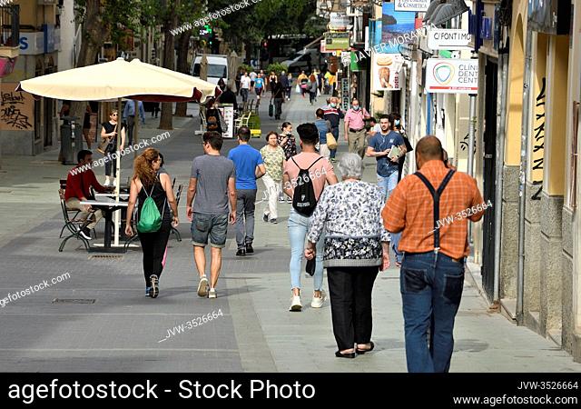 People strolling, shopping and bar terraces during phase 1 of the unconfinement in Palma de Mallorca, Spain