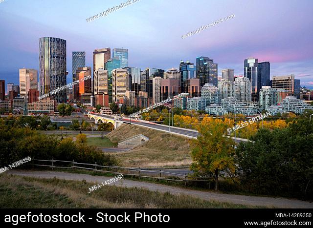 Calgary cityscape at dawn, Calgary, Alberta, Canada