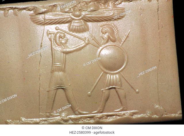 Achaemenid cylinder-seal impression referring to the Greek wars, showing a Persian soldier 'smiting' a Greek