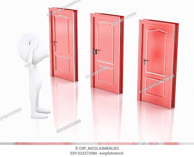 3d white people and three doors, doubtful. Choice concept