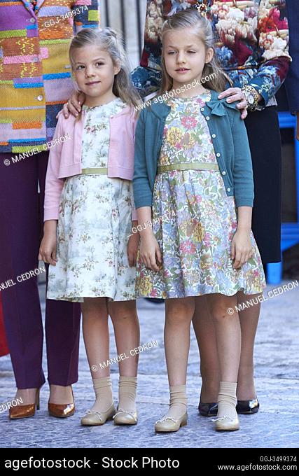 Spanish Royals Queen Sofia, Prince Felipe of Spain, Princess Letizia of Spain, Princess Leonor, Princess Sofia and Princess Elena attend Easter Mass at the...