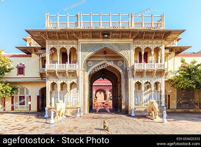 India, City Palace of Jaipur, view on the gate and the monkey