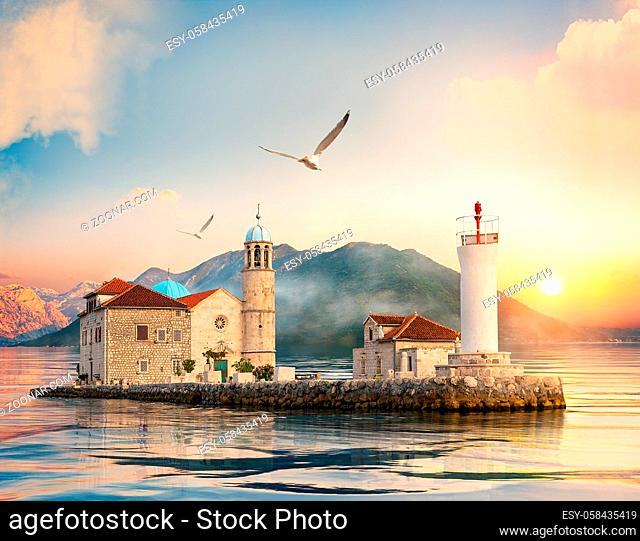 Church Of Our Lady Of The Rocks On Island Near Town Perast, Kotor Bay, Montenegro