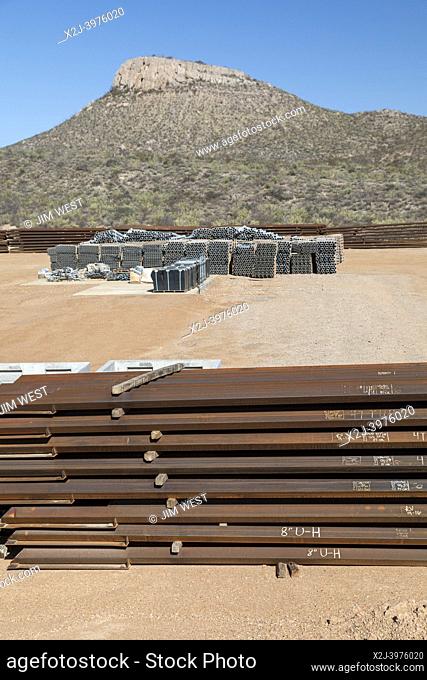 Douglas, Arizona - Fence panels for the barrier along the U. S. -Mexico border sit unused. , more than a year after President Donald Trump left office
