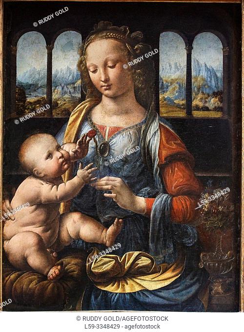 "Madonna of the Carnation", 1475, by Leonardo da Vinci (1452-1519)