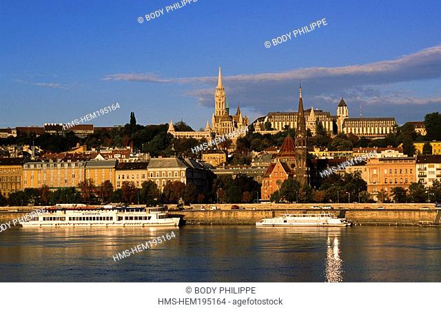 Hungary, Budapest, Saint-Mathias church, Fishers' bastion, Castle Hill listed as World Heritage by UNESCO and the River Danube