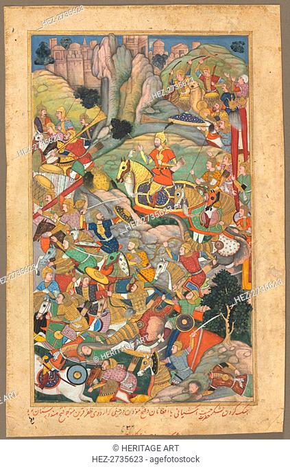 Mughal ruler Humayun defeating the Afghans before reconquering India, folio from an Akbar-nama (Book Creator: Unknown