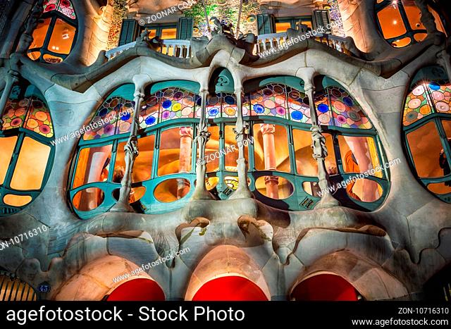 BARCELONA, SPAIN - NOVEMBER 16, 2014: Casa Batllo Facade in Barcelona, Spain. The famous building designed by Antoni Gaudi is one of the major touristic...