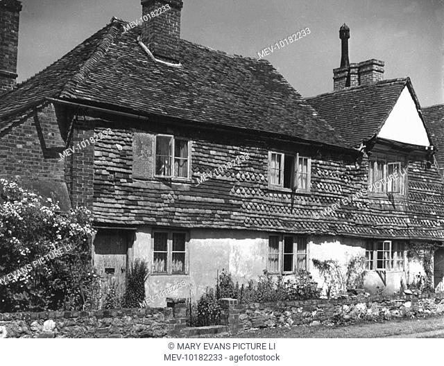 Traditional tile-hung cottages at Brasted, Kent, England