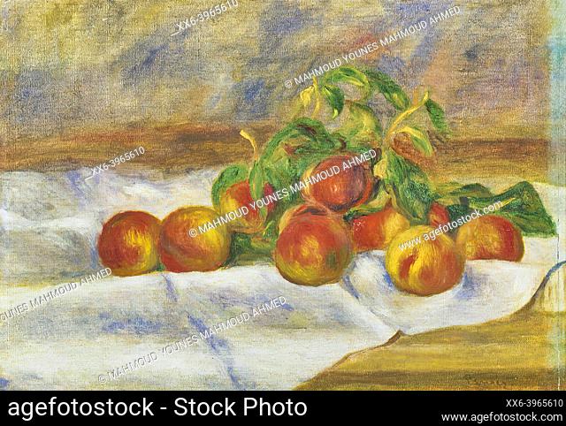 Auguste Renoir, Still Life with Peaches (Les Pêches), is an oil painting on Canvas 1895 - by French painter and Artist Pierre-Auguste Renoir (1841–1919)