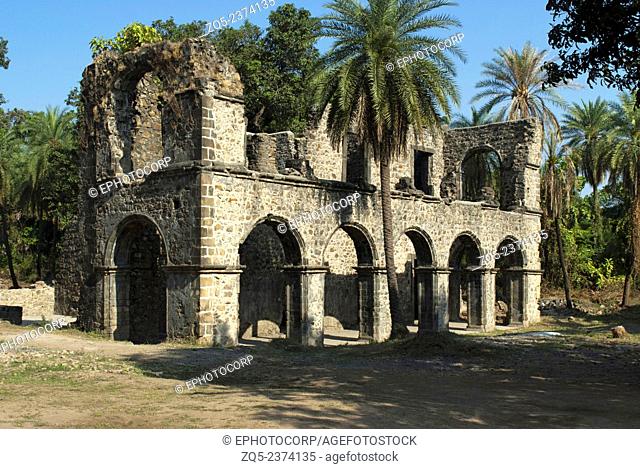 Vasai or Bassein Fort, A ruined ancient arched building in the fort complex. Mumbai, Maharashtra India